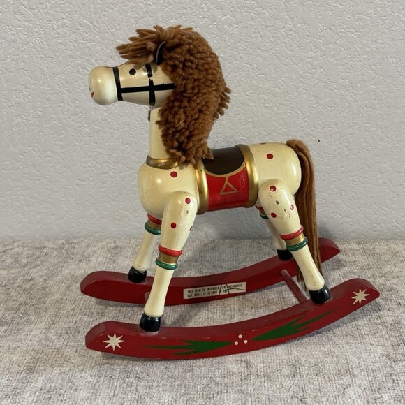 Vintage Hand Painted Wooden Rocking Horse Christmas Figurine Folk Art Decor - Picture 1 of 11